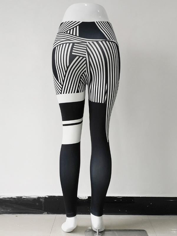 High-Waisted Printed Contrast Color Sports Leggings