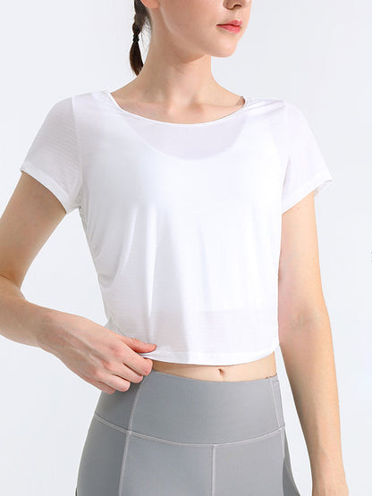 Loose Hollow Solid Color Round-Neck Yoga Tops