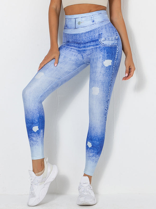 Digital Print Denim Blue Athletics Leggings