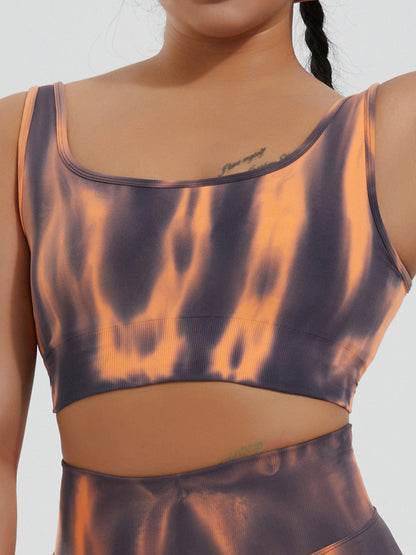 Wrap Printed Tie-Dyed Spaghetti-Neck Sports Bra