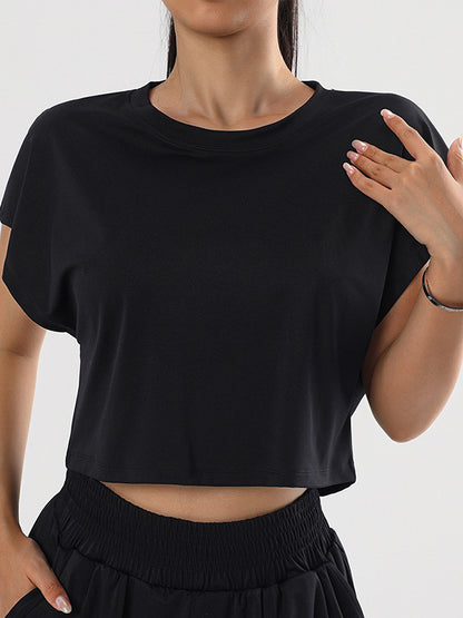 Loose Solid Color Round-Neck Yoga Tops