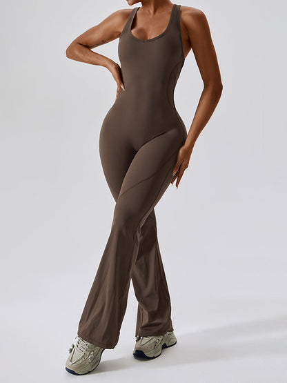 Skinny Wrap Backless Solid Color U-Neck Jumpsuits