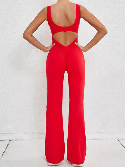 Wrap Hollow Solid Color Spaghetti-Neck Jumpsuits