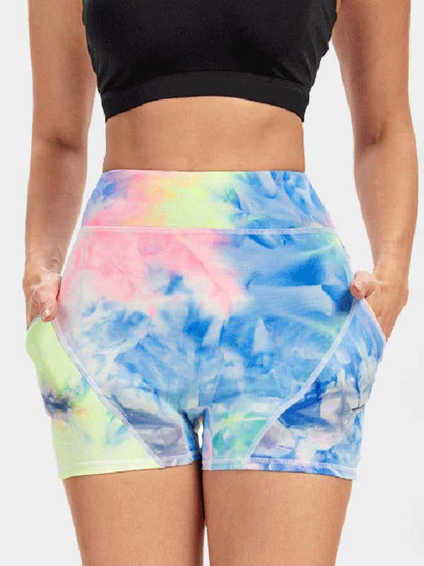 Skinny Wrap Pockets Printing Sports Shorts Tie-Dyed Shorts