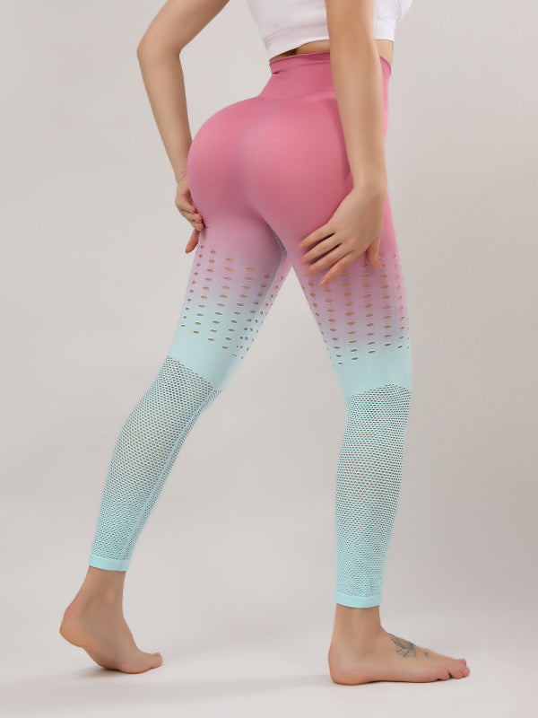 Skinny Contrast Color Hollow Yoga Leggings