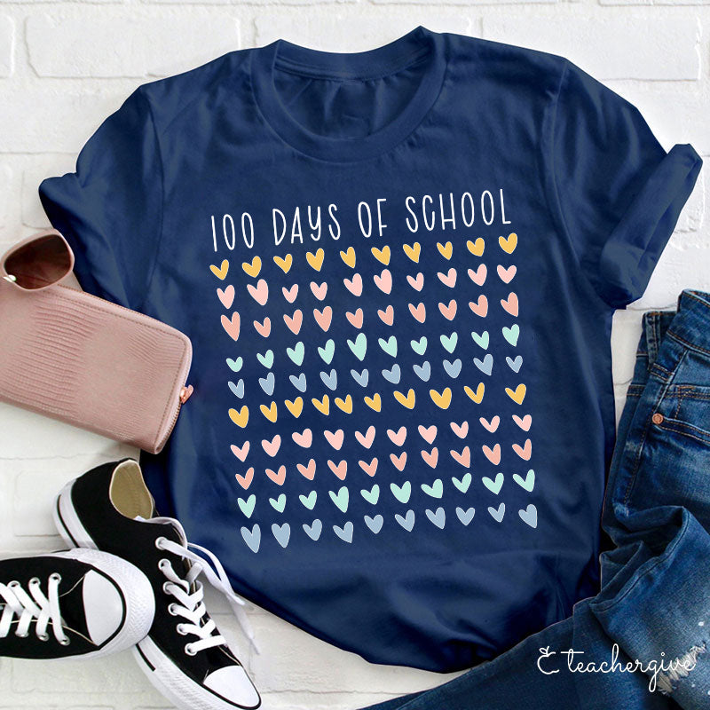 100 Days Of School 100 Hearts Teacher T-Shirt