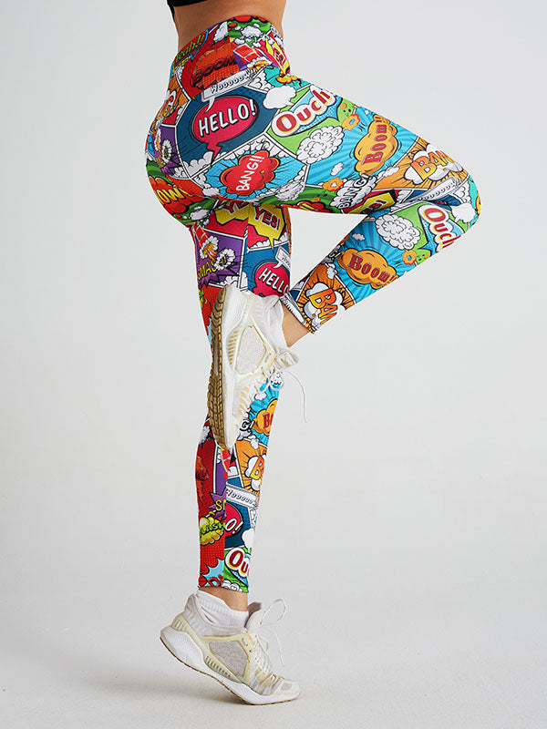 Skinny Leg High-Waisted Letter Print Multi-Colored Printed Leggings