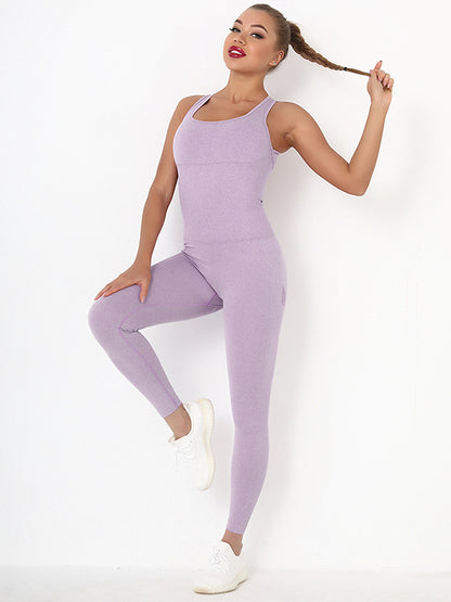 Solid Color Sleeveless U-Neck Yoga&Gym Jumpsuits