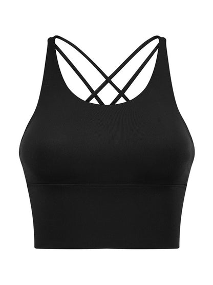 Skinny Wrap Yoga Tops Hollow Solid Color Spaghetti-Neck Bra