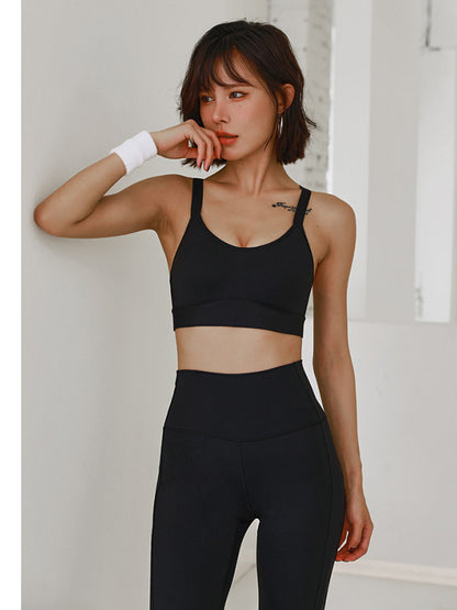 Skinny Wrap Back Cross Color-Block Spaghetti-Neck Sports Bra