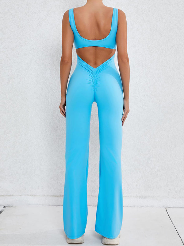 Wrap Hollow Solid Color Spaghetti-Neck Jumpsuits