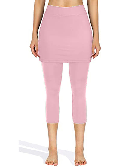 False Two Skinny Yoga Bottoms Pockets Solid Color Cropped Trousers