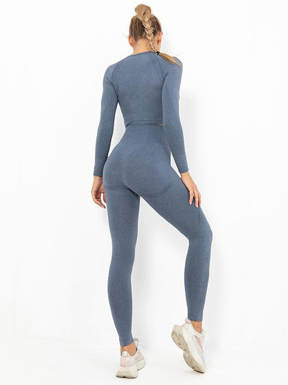 Seamless Solid Long Sleeves Tees&Leggings Yoga Suits