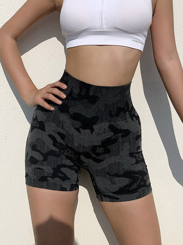 High-Waisted Camouflage Elastic Fitness Sports Shorts