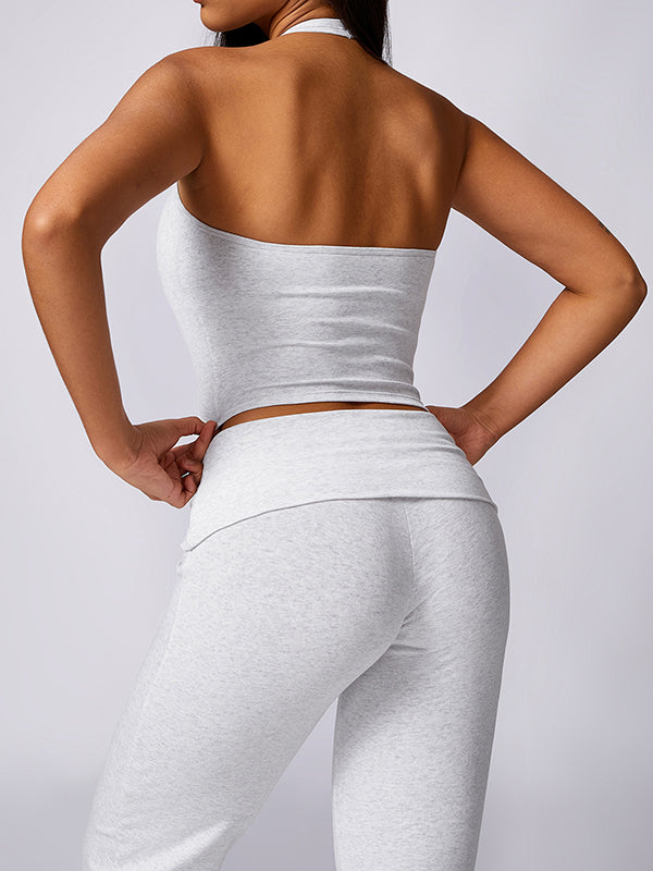 Skinny Sleeveless Backless Solid Color Halter-Neck Yoga Tops