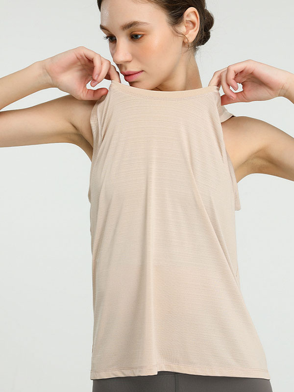 Loose Sleeveless Hollow Solid Color Round-Neck Sports Vest Top