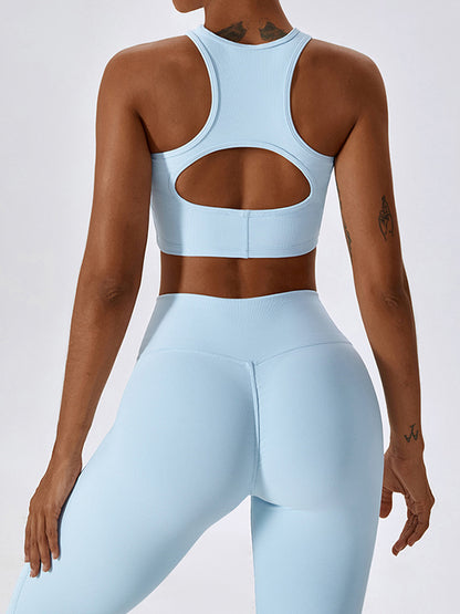 Cropped Skinny Hollow Solid Color Round-Neck Yoga Tops