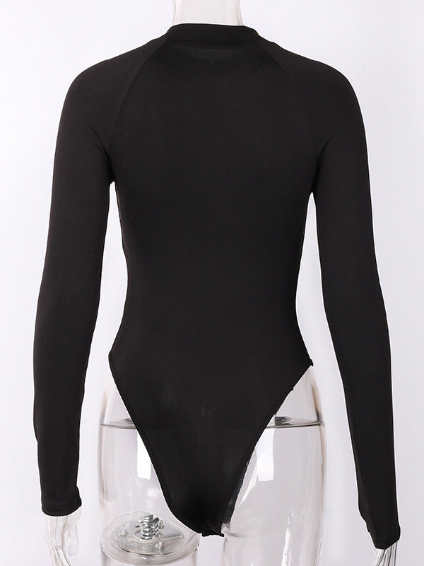 Bottoming Shirt Solid Color Long Sleeve Zip Collar Bodysuit