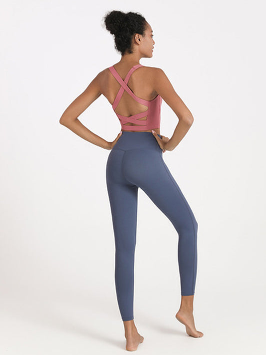 Cross Back Backless Tight Fitting Silky Gym Suits