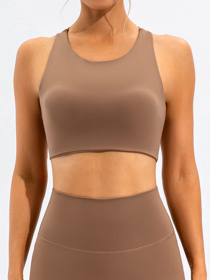 Hollow Wrap Solid Color Spaghetti-Neck Sports Bra