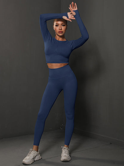 Solid Color Long Sleeve Tee & Leggings Yoga Suits