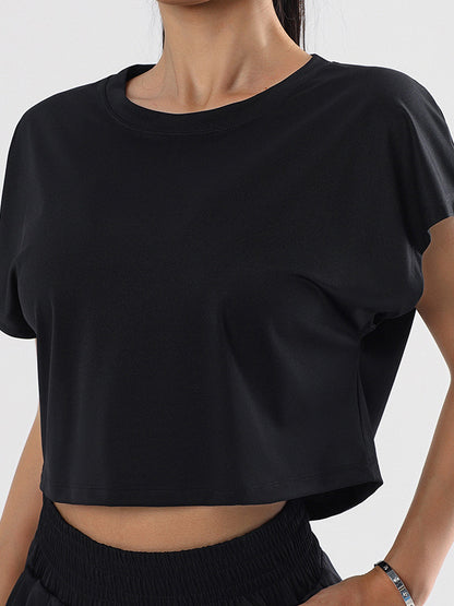 Loose Solid Color Round-Neck Yoga Tops