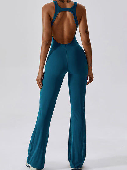 Skinny Wrap Backless Solid Color U-Neck Jumpsuits