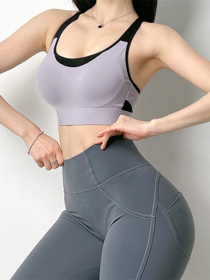 Color-Block Sleeveless Padded Sport Yoga Bra Top