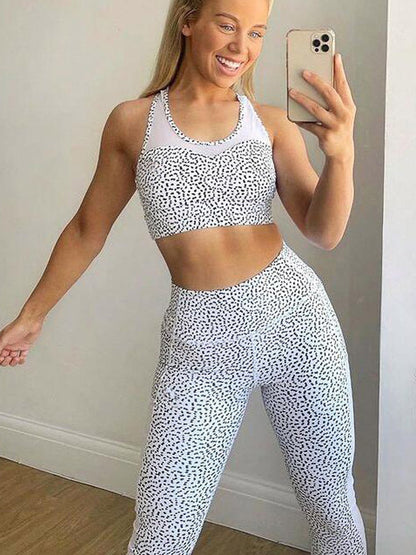 Heather Dot Patchwork Bra&Legging Wrap Sport Suits