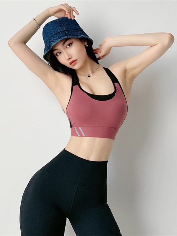 Color-Block Sleeveless Padded Sport Yoga Bra Top