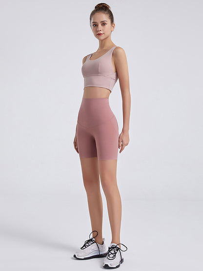 Wrap High-Waisted Solid Color Sports Shorts