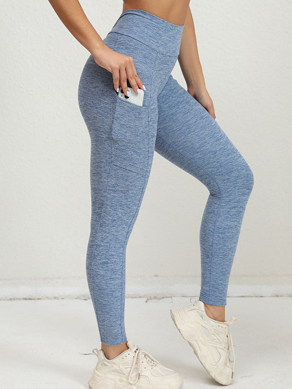 Skinny High-Waisted Pleated Pockets Solid Color Leggings