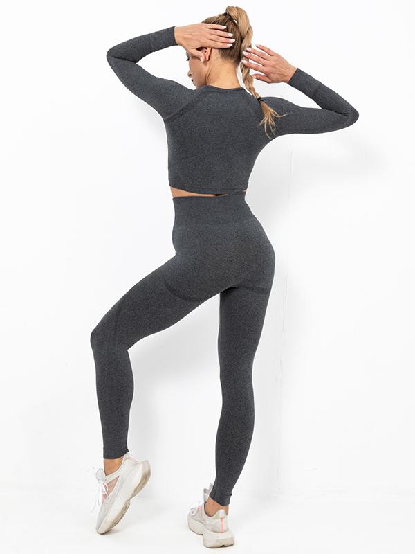 Seamless Solid Long Sleeves Tees&Leggings Yoga Suits