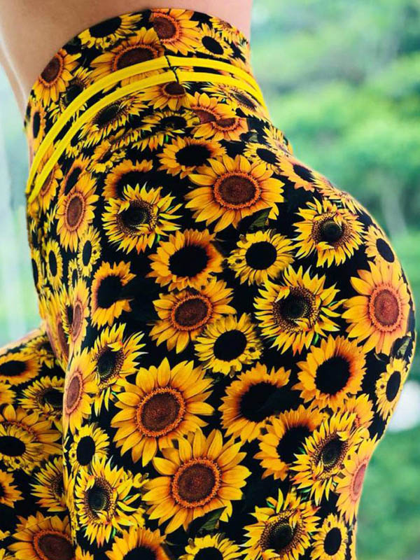 Sunflower Digital Printing High-Waisted Slim Yoga Leggings