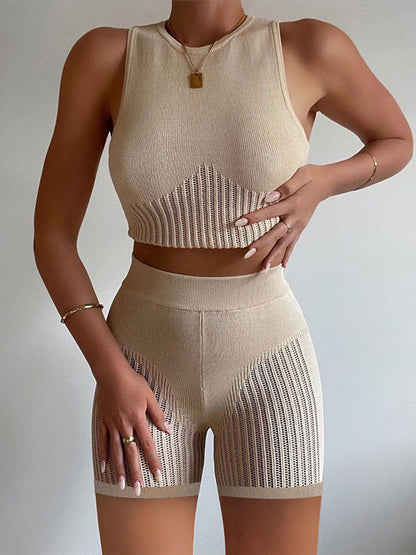 Perspective Knitted Sleeveless Slimming Suits