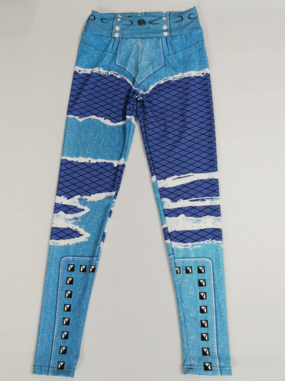 Printed Denim Patchwork Hip-Lift Sport Legging