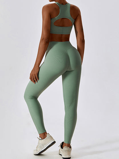 Cropped Skinny Hollow Solid Color Round-Neck Yoga Tops