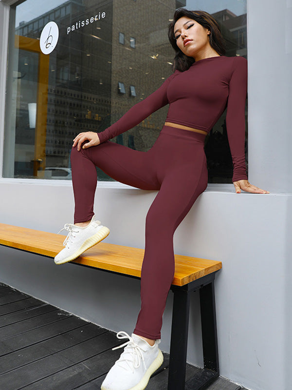 Long Sleeve Slim Solid Color Yoga&Gym Fitness Suit