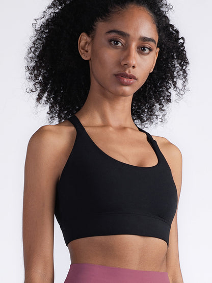 Wrap Hollow Solid Color Spaghetti-Neck Sports Bra