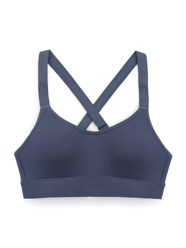 Skinny Wrap Back Cross Color-Block Spaghetti-Neck Sports Bra