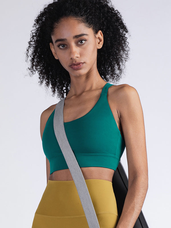 Wrap Hollow Solid Color Spaghetti-Neck Sports Bra