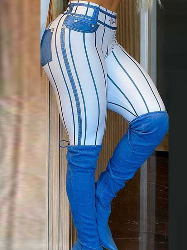 Skinny Wrap Contrast Color Striped Leggings