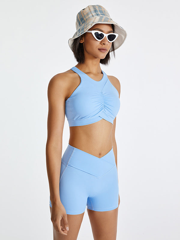 Lulu Solid Color Bra & Shorts Yoga Suits