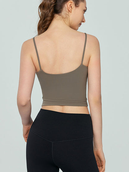 Skinny Wrap Backless Solid Color Spaghetti-Neck Yoga Tops