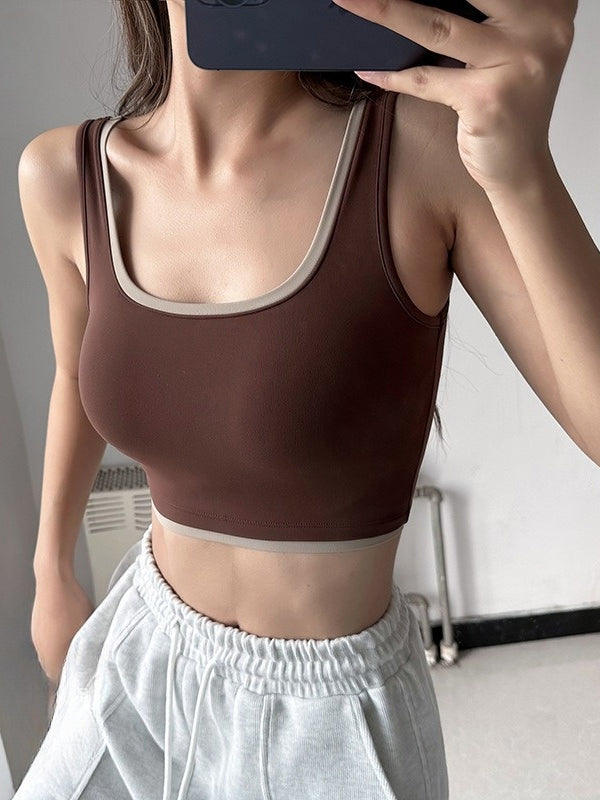 Skinny Wrap Color-Block Spaghetti-Neck Sports Bra