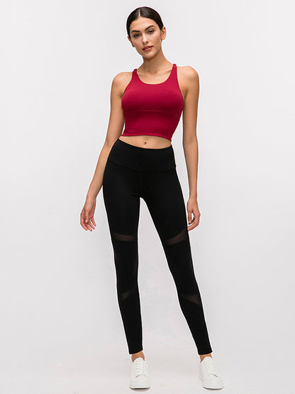 Skinny Wrap Yoga Tops Hollow Solid Color Spaghetti-Neck Bra