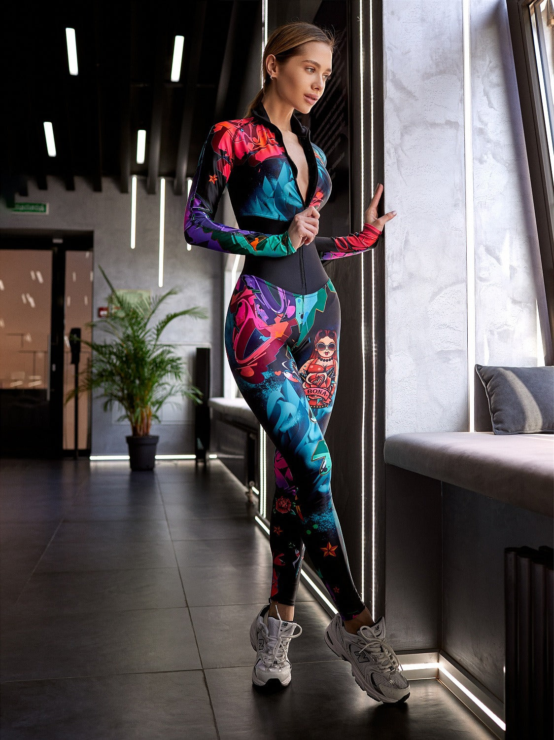 Long Sleeves Printed Split-Joint Zipper Jumpsuits