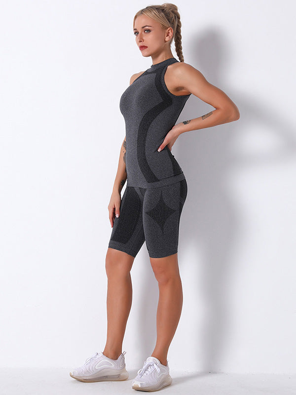 Seamless Knitting Breathable  High Collar Short Gym Suit