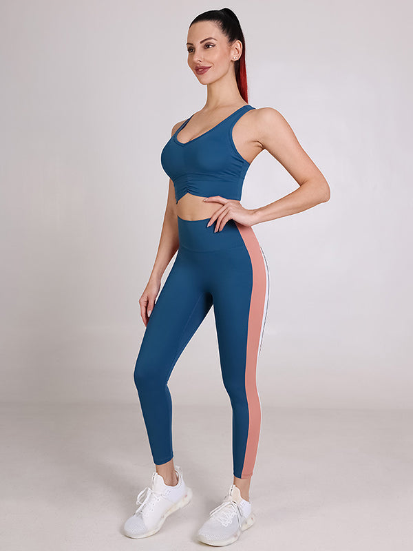 Nude Color Contrast Stitching High Elastic Sports Fitness Suit