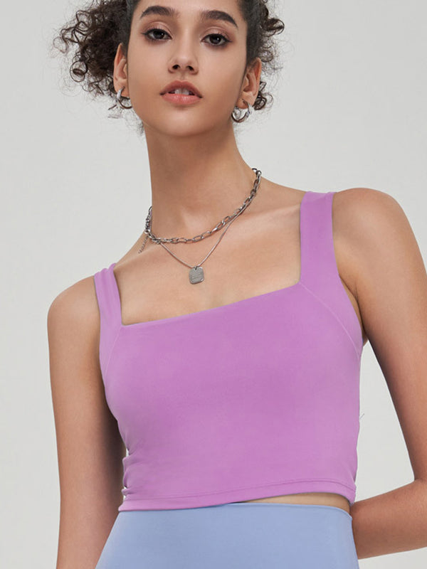 Wrap Hollow Solid Color Spaghetti-Neck Sports Bra